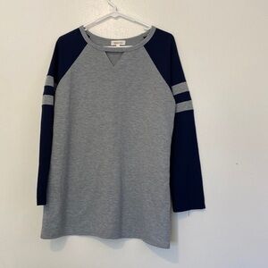 Hailey & Co. cut out v neck line grey navy long sleeve made in USA shirt…